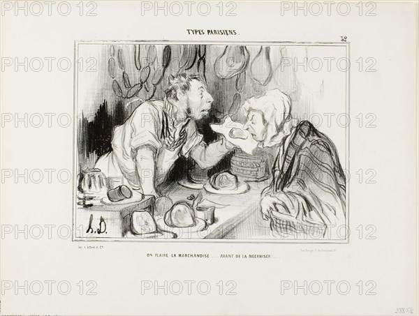 You Sniff the Merchandise… Before Buying It, plate 32 from Types Parisiens, 1839, Honoré Victorin Daumier, French, 1808-1879, France, Lithograph in black on white wove paper, 167 × 229 mm (image), 259 × 344 mm (sheet)