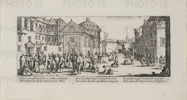 The Hospital, plate fifteen from The Miseries of War, 1633, Jacques Callot (French, 1592-1635), published by Israël Henriet (French, 1590-1661), France, Etching on paper, 82 × 186.5 mm (plate), 120 × 223 mm (sheet)