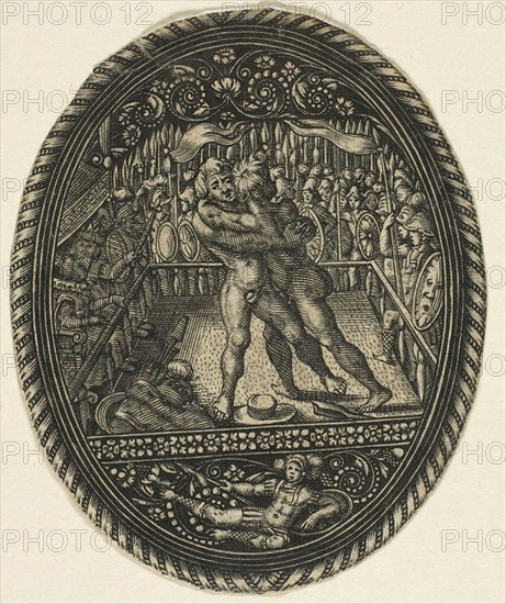 Combat, 1620/50, Antoine Jacquard, French, active 1620-1650, France, Engraving on cream laid paper, 62 × 52 mm (image/sheet, trimmed within plate mark)