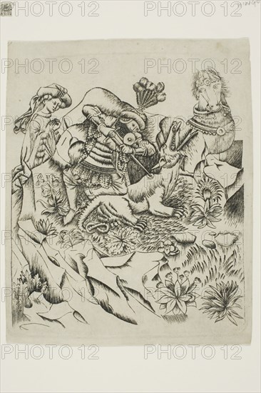 Saint George and the Dragon, n.d., Master of the Nuremberg Passion (German, active before 1450), after The Master of the Playing Cards (German, active c.1425-1450), Germany, Engraving on ivory laid paper, 156 x 134 mm (plate), 168 x 135 mm (sheet)