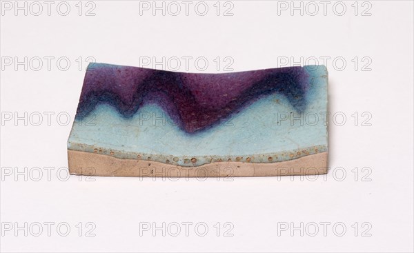 Rectangular Shard, Song dynasty (960–1279), China, Jun ware, stoneware with light blue and purple glaze, 0.9 × 6.3 × 4.5 cm (3/8 × 2 1/2 × 1 3/4 in.)