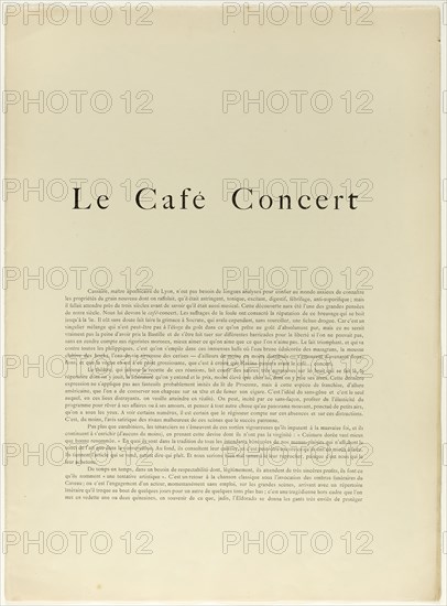 Text Booklet for Le Café-Concert, 1893, Text by Georges Montorgueil (French, 1837-1933), printed by Léon Frémont (French, 18th-19th century), published by L’Estampe originale (French, 1893-1895), France, Title page and thirteen pages of printed text on cream wove paper, 442 × 320 mm