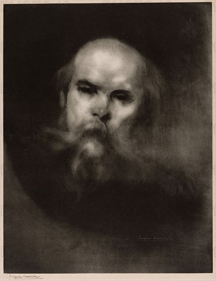 Portrait of Paul Verlaine, 1896, Eugène Carrière, French, 1849-1906, France, Lithograph in black from two stones on China paper, laid down on cream wove paper (chine collé), 517 × 403 mm (image/plate), 530 × 480 mm (sheet)