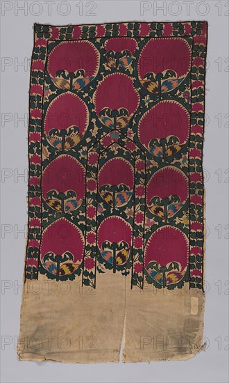 Panel, 19th century, Uzbekistan, Bukhara, Uzbekistan, linen embroidered with multicolor silk, 124.5 x 64.8 cm (49 x 25 1/2 in.)