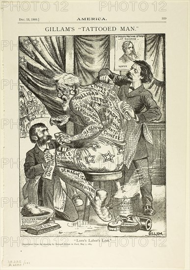 Love’s Labor Lost, from America, published December 12, 1889, originally published in Puck on May 7, 1884, Bernard Gillam, American, 1856-1896, United States, Lithograph on newsprint, 300 x 206 mm
