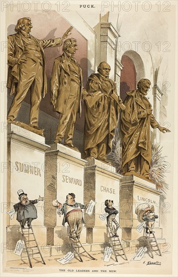 The Old Leaders and the New, n.d., Joseph Keppler, American, 1838-1894, United States, Color lithograph on newsprint, 462 x 290 mm (image), 485 x 305 mm (sheet)