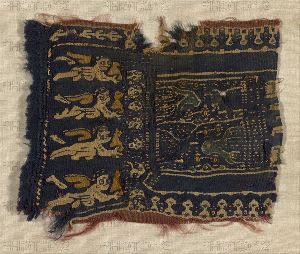 Fragment, Roman period (30 B.C.–641 A.D.), 3th/6th century, Coptic, Egypt, Egypt, Wool, tapestry weave, 12.1 × 15.4 cm (4 3/4 × 6 1/16 in.)