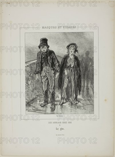 Les anglais chez eux: Le gin, 1853, Paul Gavarni, French, 1804-1866, France, Lithograph in black on cream wove paper, 218 × 184.5 mm (image), 364 × 268 mm (sheet)