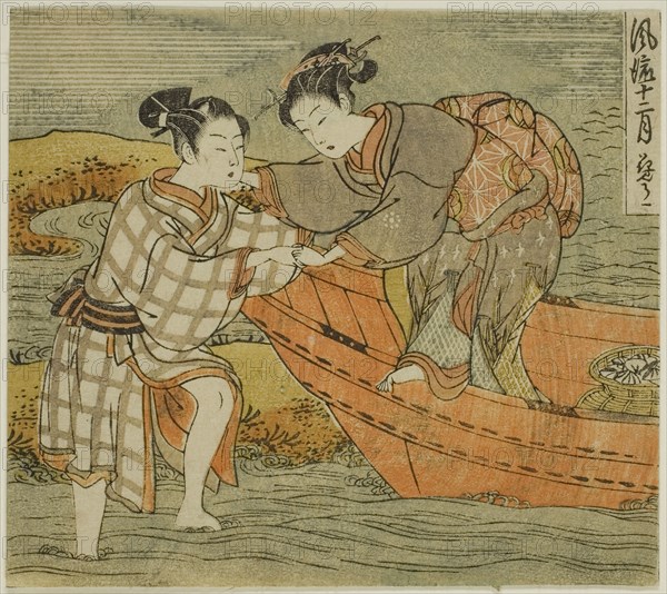 The Third Month (Hanamizuki), from the series Fashionable Twelve Months (Furyu juni tsuki), c. 1770/72, Isoda Koryusai, Japanese, 1735-1790, Japan, Color woodblock print, koban, 5 x 5 1/2 in.