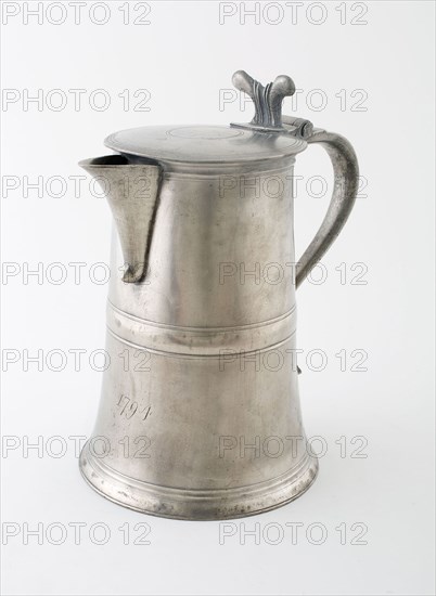 Covered Communion Flagon with Spout, c. 1787, Stephen Maxwell, Scottish, active c. 1781-c. 1800, Glasgow, Scotland, Glasgow, Pewter, 25.4 x 15.9 x 23.5 cm (10 x 6 1/4 x 9 1/4 in.)
