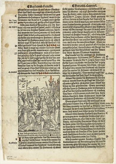 Illustration from Die Bibel (Vorsterman), plate 57 from Woodcuts from Books of the XVI Century, 1528, assembled into portfolio 1937, Jan Swart (Netherlandish, c.1500-c.1560), assembled by Max Geisberg (Swiss, 1875-1943), Netherlands, Hand-colored woodcut on paper, 109 x 81 mm (image), 279 x 209 mm (image/text), 309 x 220 mm (sheet)