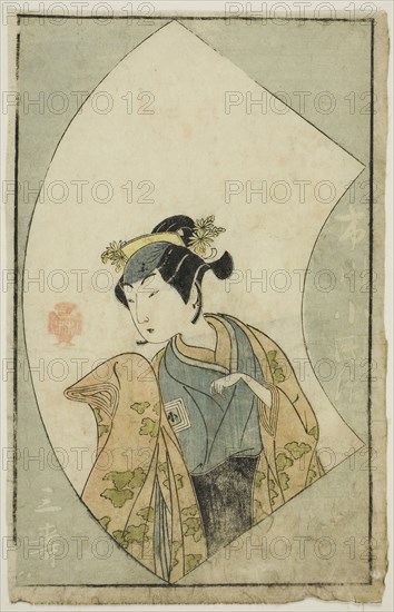 The Actor Ichikawa Kodanji II, from A Picture Book of Stage Fans (Ehon butai ogi), 1770, Katsukawa Shunsho ?? ??, Japanese, 1726-1792, Japan, Color woodblock print, page from illustrated book, 9 5/8 x 6 in.