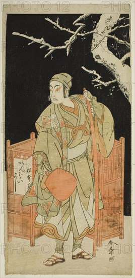 The Actor Matsumoto Koshiro IV as Sagami Jiro Disguised as Ambaiyoshi Gorohachi in the Play Oyoroi Ebido Shinozuka, Performed at the Nakamura Theater in the Eleventh Month, 1772, c. 1772, Katsukawa Shunsho ?? ??, Japanese, 1726-1792, Japan, Color woodblock print, hosoban, 32.5 x 15.4 cm (12 13/16 x 6 1/16 in.)