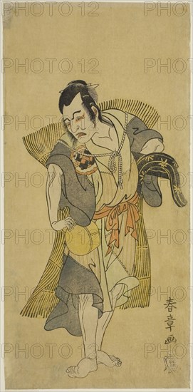 The Actor Nakamura Utaemon I as Kudo Suketsune Disguised as a Beggar in the Play Soga Moyo Aigo no Wakamatsu, Performed at the Nakamura Theater in the First Month, 1769, c. 1769, Katsukawa Shunsho ?? ??, Japanese, 1726-1792, Japan, Color woodblock print, hosoban, 31 x 15 cm (12 3/16 x 5 7/8 in.)