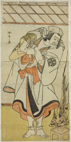 The Actor Nakamura Nakazo I as Chinzei Hachiro Tametomo Disguised as an Ascetic Monk, in the Play Kitekaeru Nishiki no Wakayaka, Performed at the Nakamura Theater in the Eleventh Month, 1780, c. 1780, Katsukawa Shunsho ?? ??, Japanese, 1726-1792, Japan, Color woodblock print, hosoban, left sheet of diptych, 28.8 x 13.9 cm (11 5/16 x 5 1/2 in.)