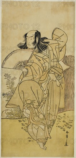 The Actor Ichikawa Yaozo III as Kusunoki Uraminosuke Disguised as a Male Fox from Tsukamoto (?), in the Play Kumoi no Hana Yoshino no Wakamusha (?), Performed at the Nakamura Theater (?) in the Eleventh Month, 1786 (?), c. 1786, Katsukawa Shunsho ?? ??, Japanese, 1726-1792, Japan, Color woodblock print, hosoban, right sheet of diptych (?), 31 x 14.7 cm (12 3/16 x 5 13/16 in.)