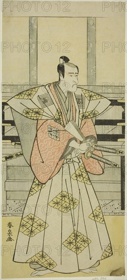 The Actor Ichikawa Komazo III as Fuji Sakon (?) in the Play Egara Tenjin Risho Kagami (?), Performed at the Nakamura Theater (?) in the Third Month, 1789 (?), c. 1789, Katsukawa Shunsen, Japanese, active 1780s-early 1790s, Japan, Color woodblock print, hosoban, 30.8 x 14 cm (12 1/8 x 5 1/2 in.)