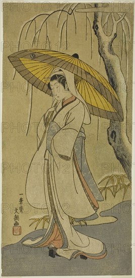 The Actor Segawa Kikunojo II as the Heron Maiden in the play Cotton Wadding of Izu Protecting the Matrimonial Chrysanthemums (Myoto-giku Izu no Kisewata), performed at the Ichimura Theater from the first day of the eleventh month, 1770, 1770, Ippitsusai Buncho, Japanese, active c. 1755-90, Japan, Color woodblock print, hosoban, 11 13/16 x 5 11/16 in.
