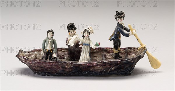 The Boating Party, Early to mid 19th century, Nevers, France, Glass, lampwork (verre de Nevers), metal armature, 7 × 14 cm (2 3/4 × 5 1/2 in.)