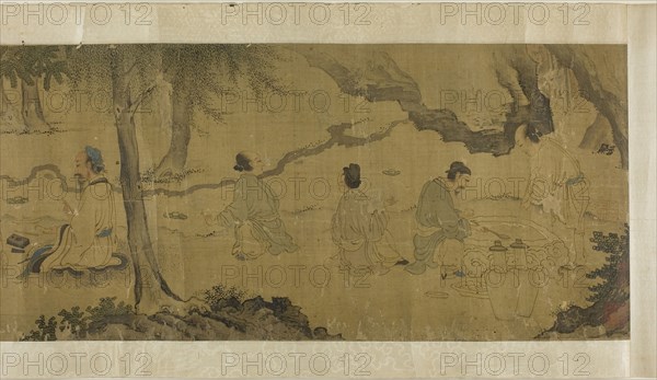 The Orchid Pavilion Gathering, Qing dynasty (1644–1911), 19th century, Chinese, China, Handscroll, ink and light colors on silk