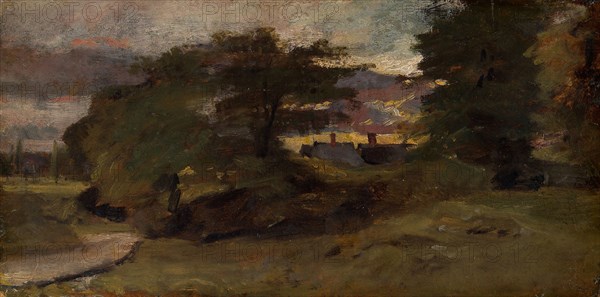 Landscape with Cottages, 1809/10, John Constable, English, 1776-1837, England, Oil on canvas, 5 7/8 × 11 1/2 in. (15 × 29.2 cm)