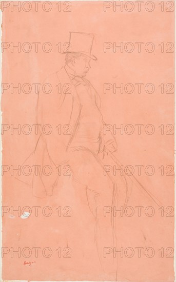 Gentleman Rider, 1866/70, Edgar Degas, French, 1834-1917, France, Graphite, with traces of brush and white gouache, on pink wove paper, laid down on cream board, 435 × 270 mm