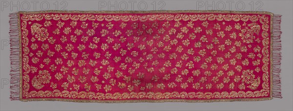 Cover, 19th century, Turkey, Turkey, Cover, flate gold embroidery on red silk, 162 x 55 cm (63 3/4 x 21 1/2 in.)
