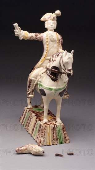 Equestrian Figure, 1750/65, England, Staffordshire, Staffordshire, Lead-glazed earthenware (creamware and redware), H. 25.4 cm (10 in.)