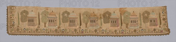 Fragment (from a Cover), 18th century, Turkey, Turkey, embroidered in design of kiosks, 14.3 x 78.5 cm (5 5/8 x 30 7/8 in.)