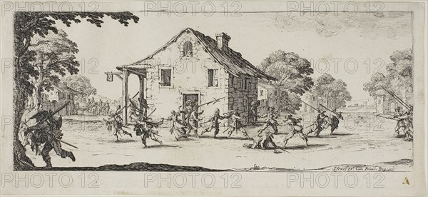 Scene of Pillage, plate four from The Miseries of War, n.d., Jacques Callot, French, 1592-1635, France, Etching on paper, 82 × 187 mm (plate), 91 × 198 mm (sheet)