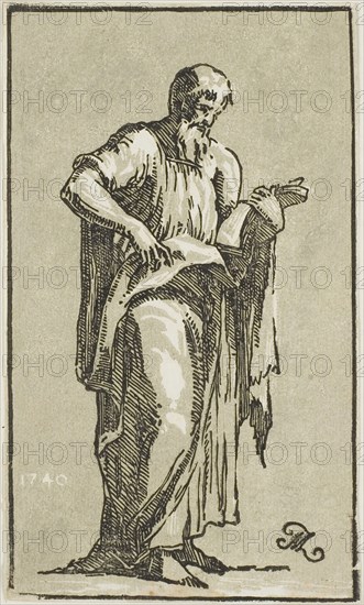 An Apostle, 1740, Conte Anton Maria Zanetti, Italian, 1680–1767, Italy, Chiaroscuro woodcut in black and gray on ivory laid paper, 170 x 100 mm (image/sheet, trimmed to block)