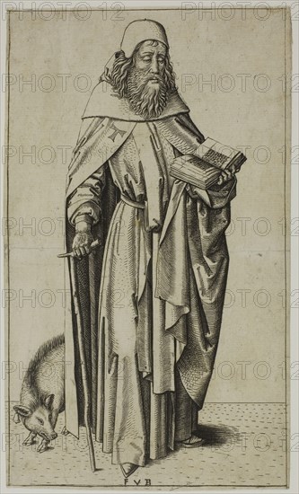 St. Anthony the Hermit, 1490/1500, Master F.V.B., Netherlandish, active 1475-1500, Bruges, Engraving on paper, 169 × 98 mm