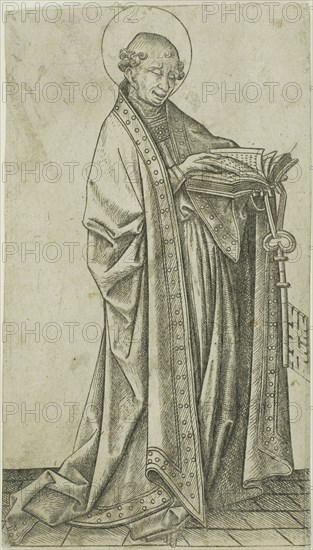 St. Peter, n.d., Master E. S., German, active c. 1450-1467, Germany, Engraving in black on paper, 147 x 85 mm (sheet trimmed within plate mark)