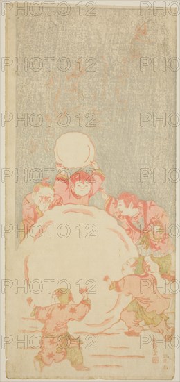 The Big Snowman, c. 1764, Kitao Shigemasa, Japanese, 1739–1820, Japan, Color woodblock print, mizu-e hosoban, 31.7 x 14.5 cm (12 7/16 x 5 11/16 in.)
