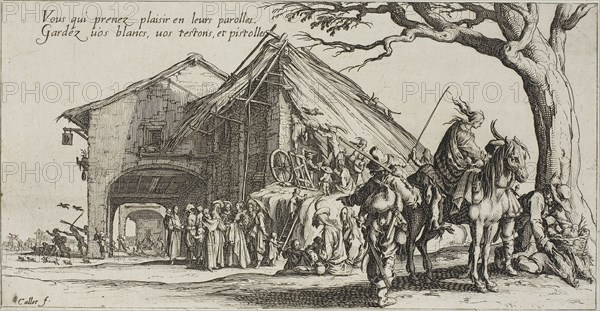 The Stopping Place, from The Bohemians, n.d., Jacques Callot, French, 1592-1635, France, Etching with burin on paper, 123 × 233 mm (image/sheet, cut within plate mark)