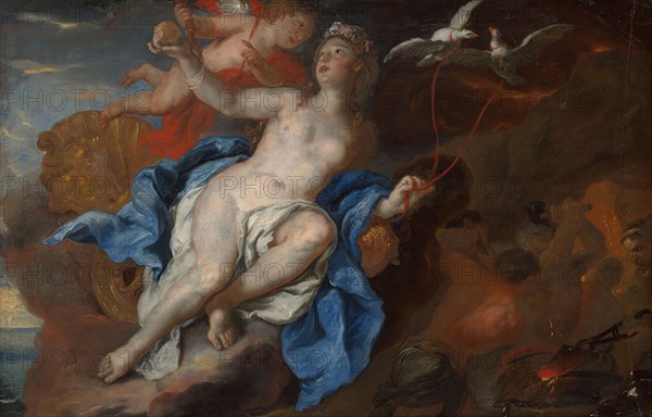 Venus and Cupid at the Forge of Vulcan, 1690/95, Johann Michael Rottmayr, Austrian, 1654-1730, Austria, Oil on canvas, 32 × 49 1/2 in. (81.3 × 125.2 cm)