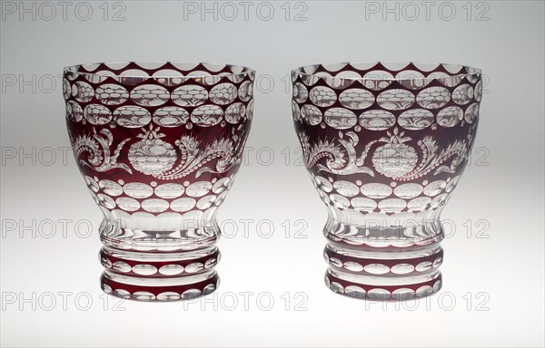 Two Vases, Mid 19th century, Bohemia, Czech Republic, Bohemia, Glass, cut with ruby overlay, 23.5 × 19.7 cm (9 1/4 × 7 3/4 in.) each