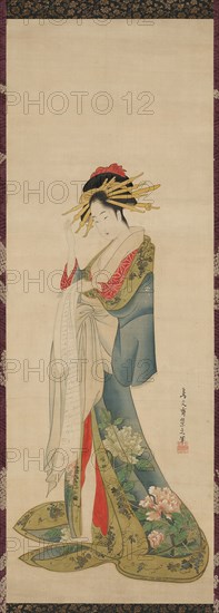 A Courtesan Reading a Letter, 1820/25, Chôbunsai Eishi, Japanese, 1756-1829, Japan, Hanging scroll, ink and color on silk, 87.5 x 31.1 cm, Shiva as Lord of the Dance (Nataraja), Chola period, about 10th/11th century, India, Tamil Nadu, Tamil Nadu, Bronze, 69.3 × 61.8 × 24.1 cm (27 1/4 × 24 1/4 × 9 1/2 in.)