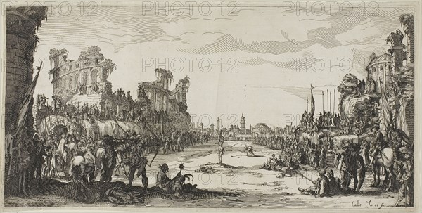 The Ordeal by Arrows (Saint Sebastian), n.d., Jacques Callot, French, 1592-1635, France, Etching on paper, 157 × 319 mm (image), 160 × 322 mm (plate), 165 × 327 mm (sheet)