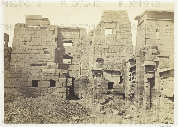 The Temple Palace, Medinet-Haboo, c. 1857, Francis Frith, English, 1822–1898, England, Albumen print, 19.1 × 22.6 cm (image/paper), 31.6 × 43.4 cm (mount)