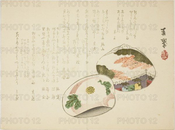 Clam Shells, 1860s, Yabu Chosui, Japanese, 1814-about 1870, Japan, Color woodblock print, surimono, 24.7 x 18.4 cm