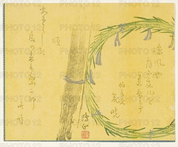 Bamboo and Wreath, 1850s, Maezawa Otei, Japanese, 1827-?, Japan, Color woodblock print, surimono, 11.4 x 9.2 cm