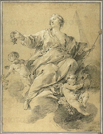 Allegory of Victory, 1770/80, Jean Baptiste Marie Pierre, French, 1713-1789, France, Black chalk, heightened with white on olive paper, 525 × 395 mm