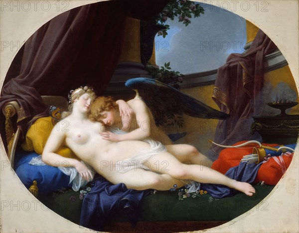 Cupid and Psyche, 1828, Jean Baptiste Regnault, French, 1754-1829, France, Oil on canvas, 60 1/8 × 77 1/8 in. (152.8 × 196 cm)