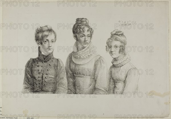 Portrait of Three Adolescents, 1817, Monogrammist B.D.P., possibly French, 18th-19th century, France, Lithograph in black on ivory wove paper, 190 × 295 mm (image), 286 × 416 mm (sheet)