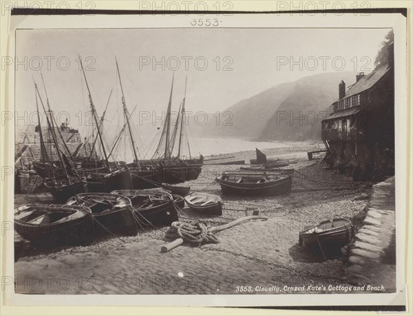 Clovelly, Crazed Kate’s Cottage and Beach, 1860/94, Francis Bedford, English, 1816–1894, England, Albumen print, 10.8 × 15.5 cm (image), 12.2 × 16.2 cm (paper)