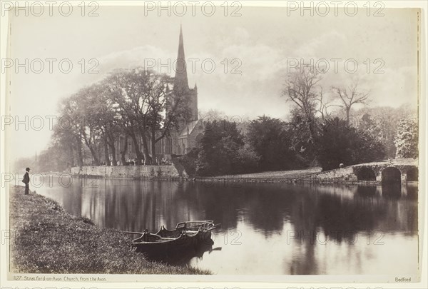 Stratford-on-Avon, Church from the Avon, 1860/94, Francis Bedford, English, 1816–1894, England, Albumen print, 18.1 × 28.1 cm (image), 18.9 × 28.4 cm (paper)