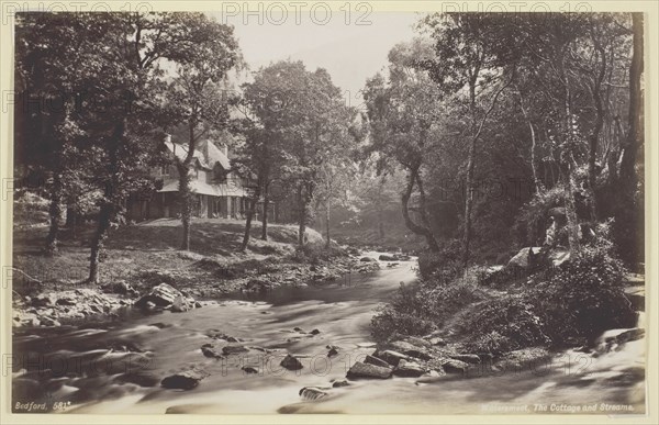 Watersmeet, The Cottage and Streams, 1860/94, Francis Bedford, English, 1816–1894, England, Albumen print, 12.7 × 20 cm (image/paper)