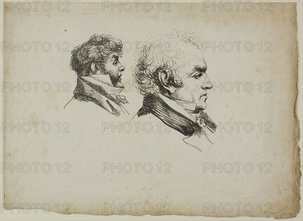 Profile Portrait of the Printers Brunet and Lasteyrie, 1816, Dominique-Vivant Denon, French, 1747-1825, France, Lithograph in black on cream wove paper, 120 × 152 mm (image), 210 × 290 mm (sheet)