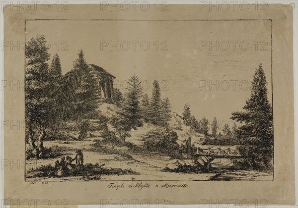 Temple of Sibyl in Méréville, 1817, Dominique-Vivant Denon, French, 1747-1825, France, Lithograph in black on tan wove paper, 219 × 334 mm (image), 271 × 390 mm (sheet)